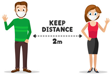 People in medical masks keep social distance. Coronavirus