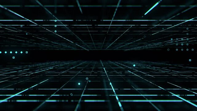 3d render of dark tech background with lines. Abstract cyberspace. Virtual space with grid patterns.
