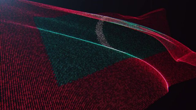 3d render. Maldives digital flag with binary code texture flies in the wind. Seamless loop.