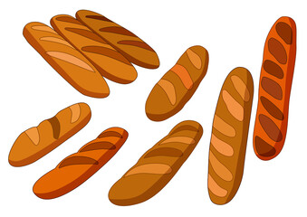Delicious soft bread and bakery on white background illustration vector