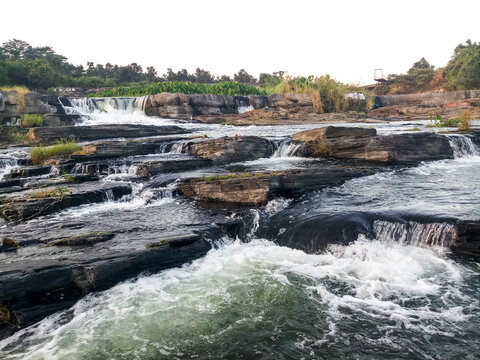 View of a magnificent &lsquo;Bhatinda&rsquo; waterfall in the middle of the green forest surrounded by low hills which located in the Dhanbad district in the Indian state of Jharkhand