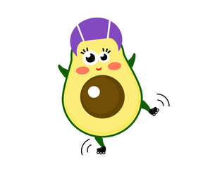 Funny avocado on rollers. Cartoon. Vector illustration.