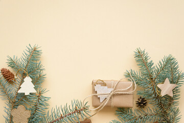 eco friendly Christmas and zero waste craft paper packaging for Christmas gifts on the background of Set Sail Champagne trend 2021