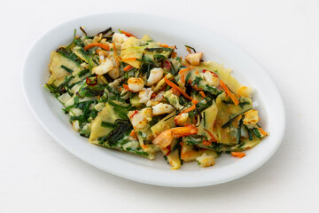 Korean pancake for side dish with vegetable, shrimp, garlic chive