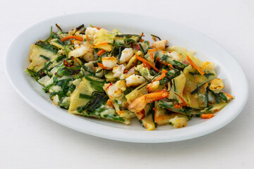 Korean pancake for side dish with vegetable, shrimp, garlic chive