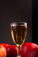 Glass goblet with apple juice