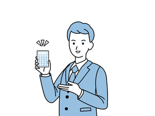 税理士　電卓を持つ　スーツ姿の男性
