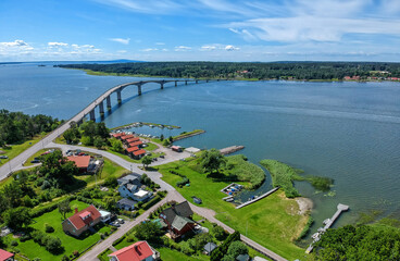 A bridge to Torso island on Vanern - aerial view