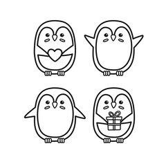 Vector set bundle of hand drawn doodle flat cartoon penguin isolated on white background