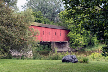 An old red covered bridge