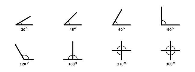 Degree angle icon set. Vector angles collection.