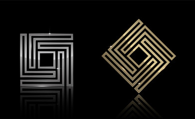 Gold and Silver Square shape, Exclusive, Premium, Luxury, Creative Design, Vector and Illustration.