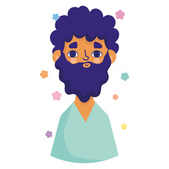 afro american man with beard character avatar in cartoon