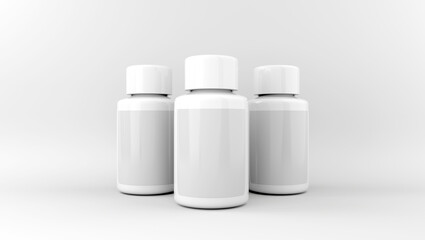 Jar of pills on a white background. Antibiotics against viruses. Vitamins 3d rendering.