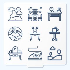 Simple set of 9 icons related to plateau