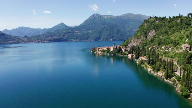 Aerial 4K - view of Varenna, Lake Como, Italy