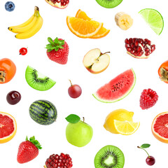 Fototapeta na wymiar Mixed fruits. Fruits seamless pattern. Fruit background