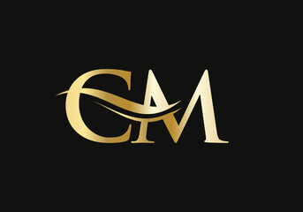 CM Letter Linked Logo for business and company identity. CM logo design gold swoosh. Elegance CM letter logo design.