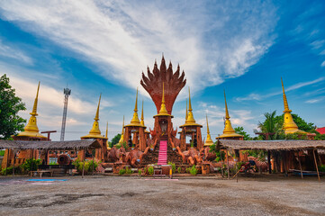 Samut Sakhon / Thailand / August 30, 2020 : Place of precepts practice 5, Baan Saphan Dam, With the image of the fourth Buddha on the head of the Buddha image