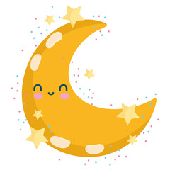 weather cute half moon and glowing stars decoration - obrazy, fototapety, plakaty