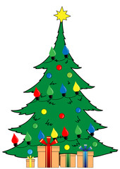 Big Christmas tree with garland and gifts