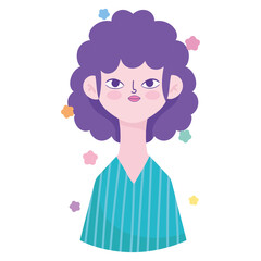 woman with curly hair portrait character avatar in cartoon