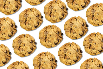 pattern of Chocolate Chip Cookies isolated on white background