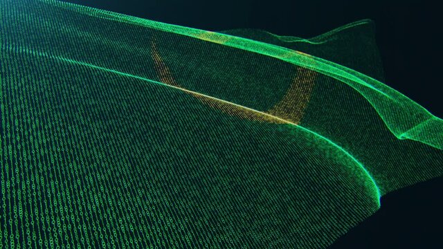 3d render. Mauritania digital flag with binary code texture flies in the wind. Seamless loop.