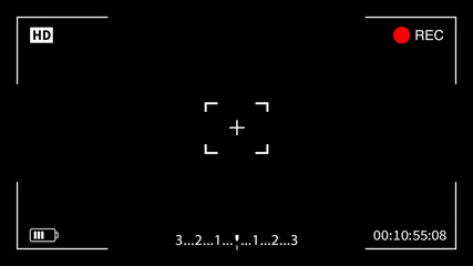 Rec or recording video. Camera rec viewfinder with digital focus and exposure settings. HD camera video viewfinder. Vector stock