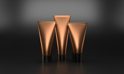 A tube of cream on a black background. Cosmetics. 3d rendering.