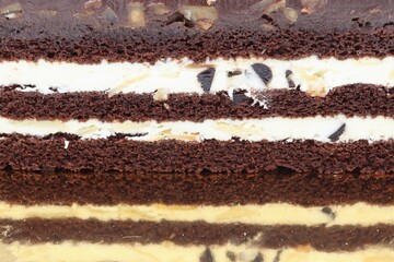 close-up layers of chocolate and cream texture background