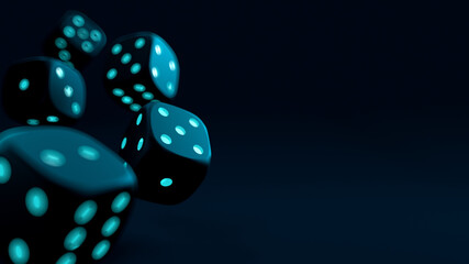 Casino dice on a blue background. Gambling. 3d rendering.