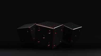 Casino dice on a black background. Gambling. 3d rendering.