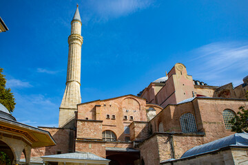 Fototapeta na wymiar Istanbul, Turkey - September 2020: The streets of picturesque Istanbul with historical architecture and recognizable minarets of mosques
