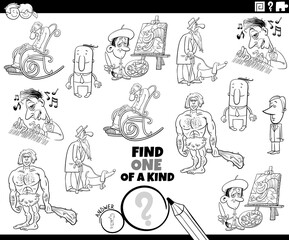 one of a kind task with cartoon people coloring book page
