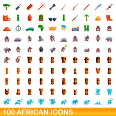 100 african icons set. Cartoon illustration of 100 african icons vector set isolated on white background