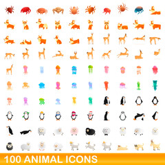 100 animal icons set. Cartoon illustration of 100 animal icons vector set isolated on white background