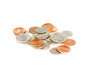 Different coins of USA isolated on the white background
