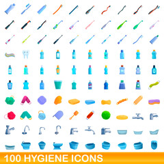 100 hygiene icons set. Cartoon illustration of 100 hygiene icons vector set isolated on white background