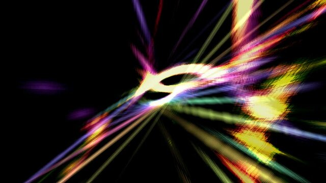 Colorful abstract motion footage clip with supernova eruption beams from center