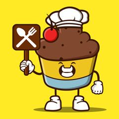 cute chef cupcake cartoon mascot character