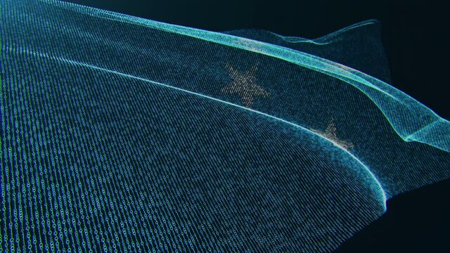 3d render. Micronesia digital flag with binary code texture flies in the wind. Seamless loop.