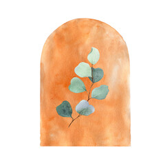 Hand painted watercolor Composition with eucalyptus