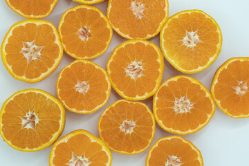 tangerine or mandarin isolated on white background. Top view. Flat lay