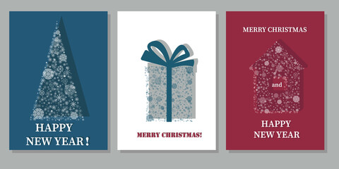 A set of festive banners, cards in the form of silhouettes from snowflakes with inscriptions. Vector illustration.