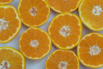 tangerine or mandarin isolated on white background. Top view. Flat lay