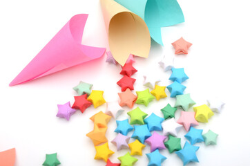 Colorful paper stars with paper cones