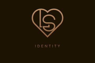 Abstract initials L and S logo, gold colour line style heart and letter combination, usable for brand, card and invitation, logo design template element,vector illustration