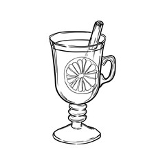 Glass with mulled wine isolated on white background. Hand-drawn vector illustration.