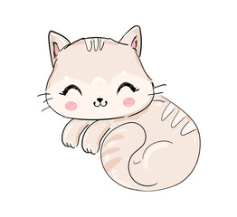 Cute Cat sketch illustration vector, print design cat, children print on t-shirt. Hand Drawn cat.